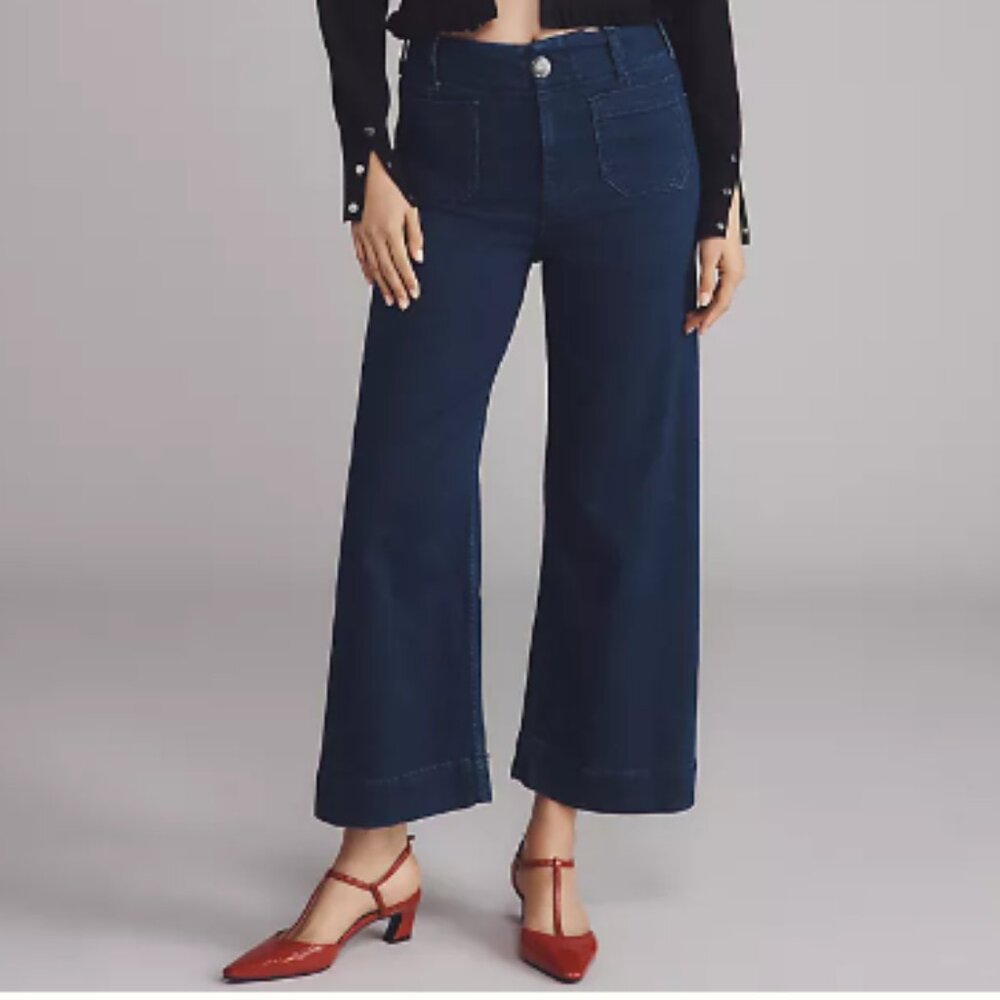 NWOT The Colette Crop High-Rise Wide-Leg Jeans by Maeve Dark Denim Size 32